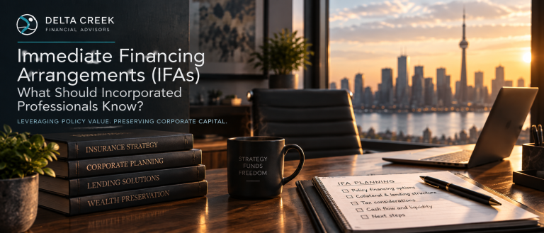 Banner for immediate financing arrangements showing corporate insurance, lending and wealth planning for incorporated professionals